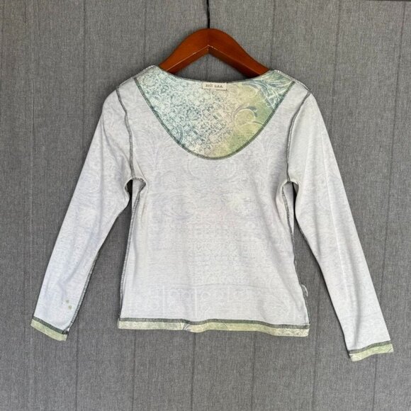 Y2K Xcit u.s.a. Blue Green Filigree Crystal Embellished Long Sleeve T Shirt - Picture 6 of 10